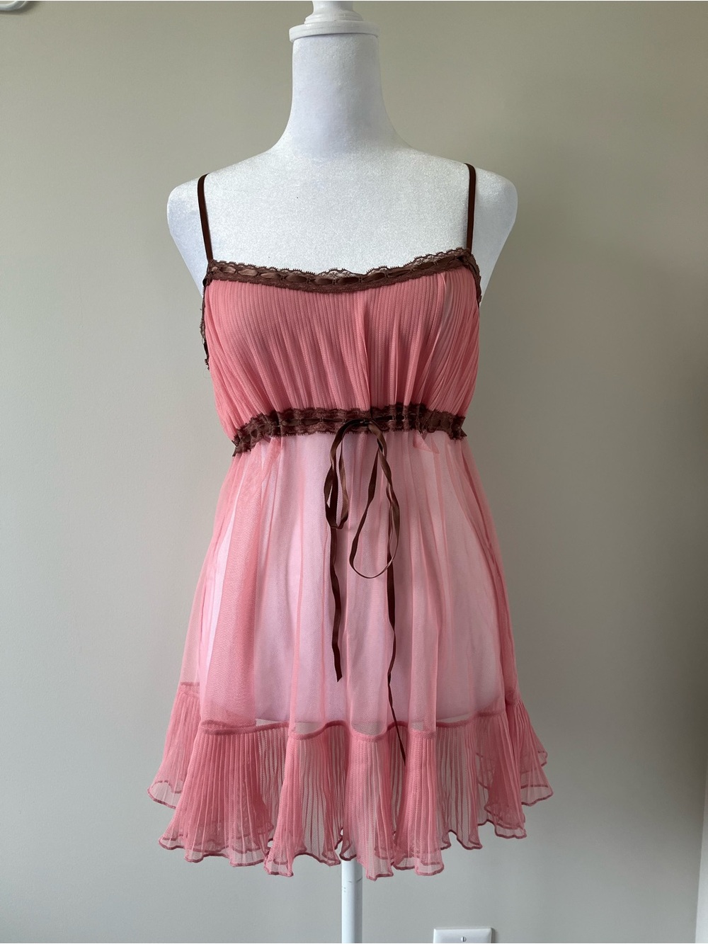 Vintage Victoria Secret Pink and Brown Babydoll Dress